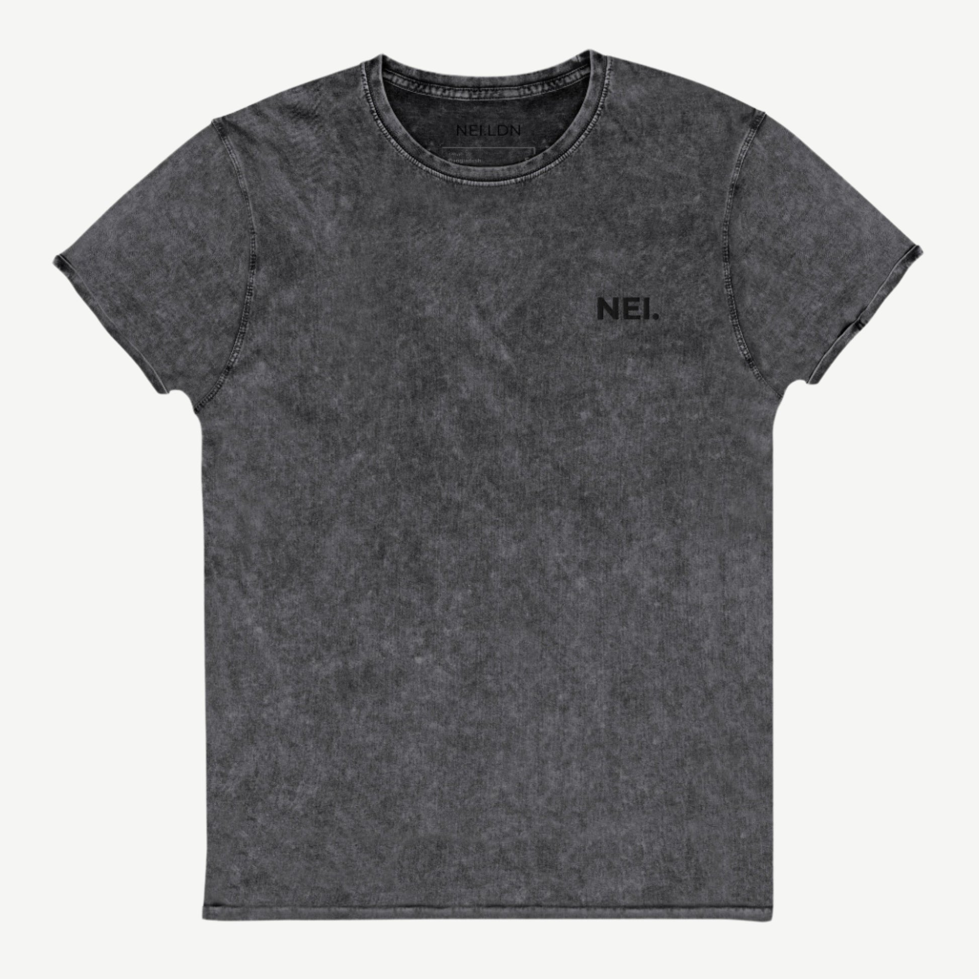 Subtle Stitch Denim T-Shirt black 100% combed cotton tee with black embroidered NEI logo – classic denim t-shirt