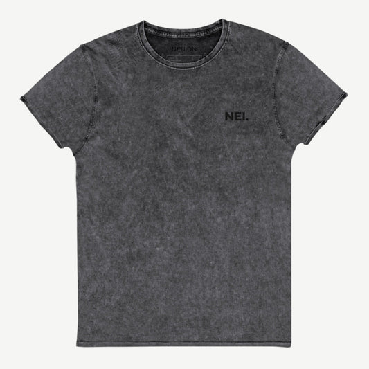Subtle Stitch Denim T-Shirt black 100% combed cotton tee with black embroidered NEI logo – classic denim t-shirt