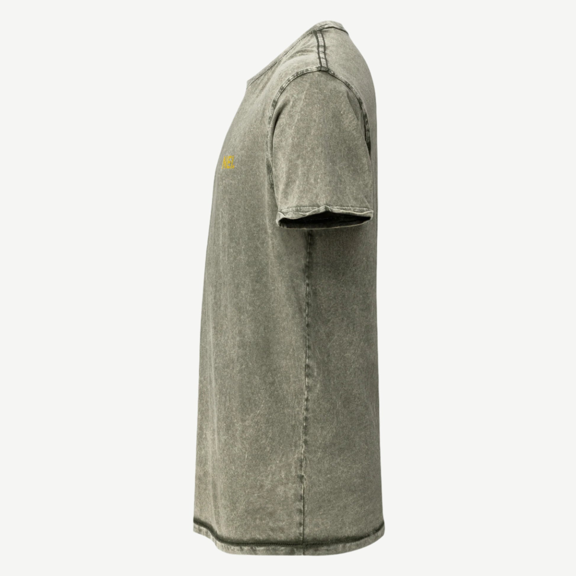 Subtle Stitch Denim T-Shirt dark green 100% combed cotton tee with gold embroidered NEI logo – premium denim t-shirt