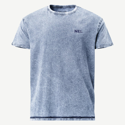 Subtle Stitch Denim T-Shirt denim blue 100% combed cotton tee with navy embroidered NEI logo – midweight denim t-shirt